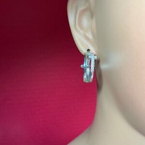 SJD Sterling Silver hoop earrings with crosses and clear stones. 1” diameter